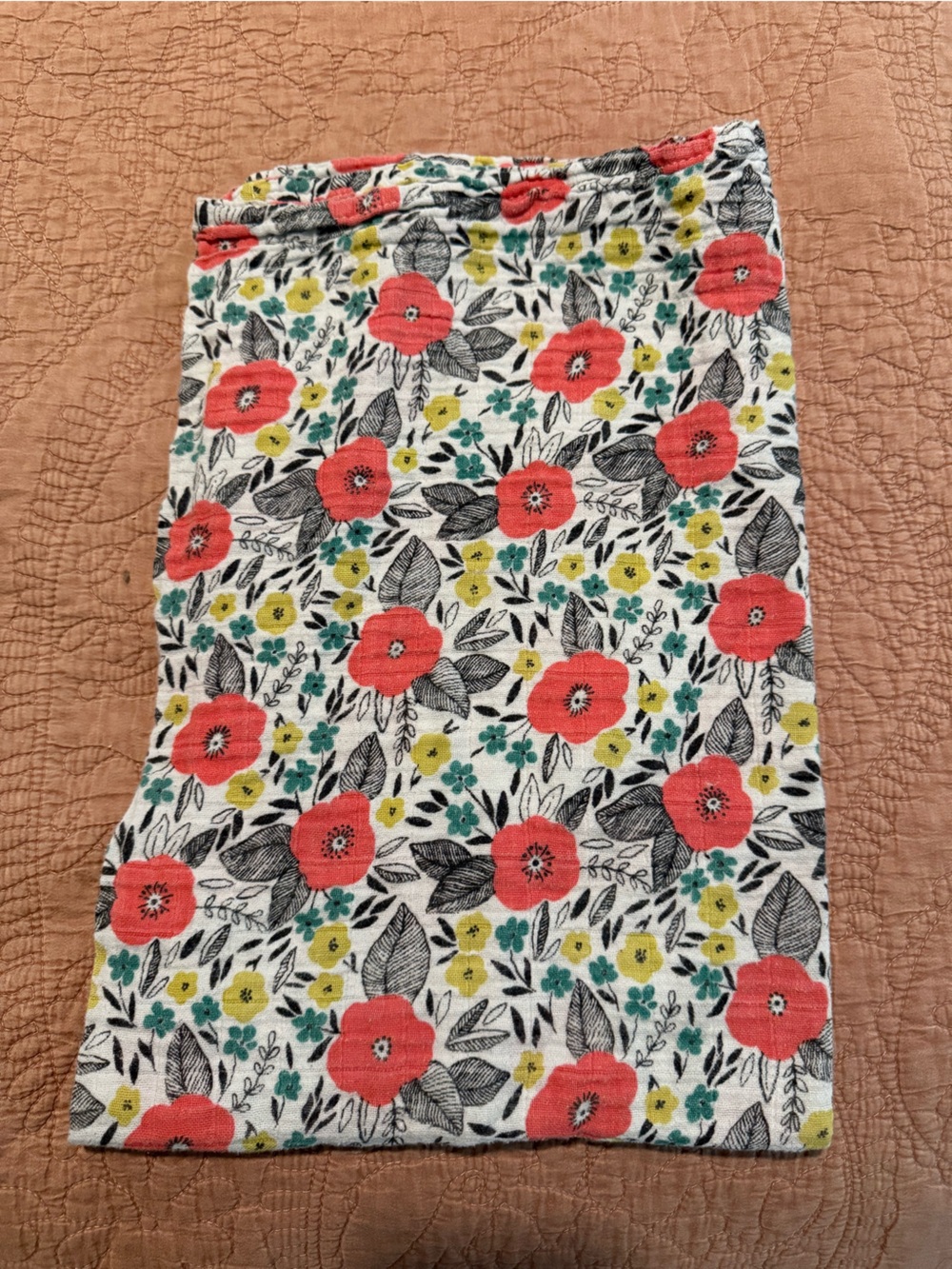 Floral Print Baby Swaddle - Coral & Yellow Flowers - Muslin
